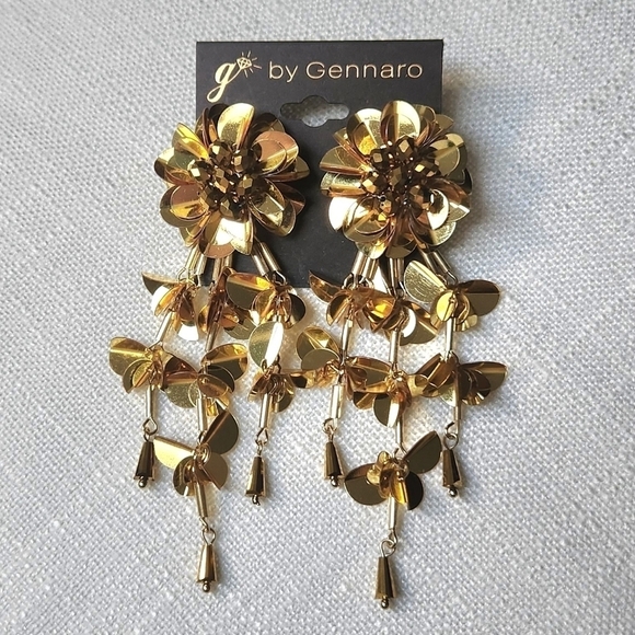 g by Gennaro Cascading Gold Tone Floral Statement Earrings - Picture 1 of 5